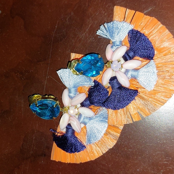 Beautiful Fringe Orange and Blue Earrings - Picture 2 of 3